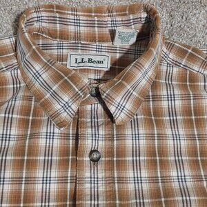 LL Bean tan/brown check Short sleeve shirt size Medium Tall